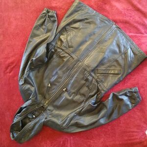 Women's Jacqueline Ferrar Genuine Black Leather Hooded Jacket Sz Large